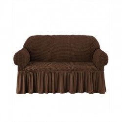 Κάλυμμα διθέσιου καναπέ ελαστικό με βολάν σε Καφέ χρώμα