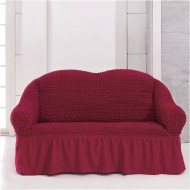 Κάλυμμα διθέσιου καναπέ ελαστικό με βολάν σε Μπορντό χρώμα