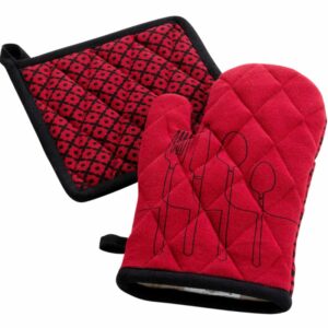 Σετ πιάστρα-γάντι Σχ. Cuisiline red 100% cotton - Image 1