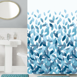 Κουρτίνα μπάνιου printed με κρίκους Σχ.Leafs blue 180x200cm 100% pol. - Image 1