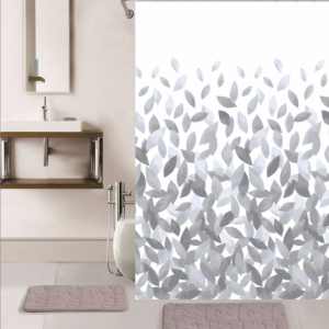 Κουρτίνα μπάνιου printed με κρίκους Σχ.Leafs grey 180x200cm 100% pol. - Image 1