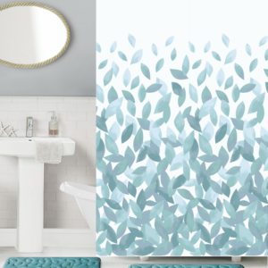 Κουρτίνα μπάνιου printed με κρίκους Σχ.Leafs mint 180x200cm 100% pol. - Image 1